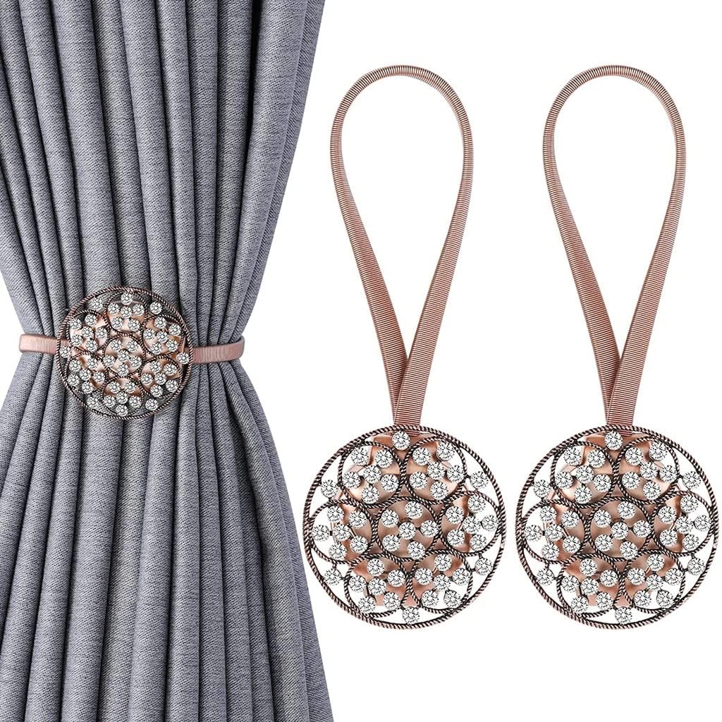 FMURY 2-Pack Magnetic Curtain Tiebacks Crystal Window Decorative Clips No Drilling Drapery Holdbacks Flower Holders