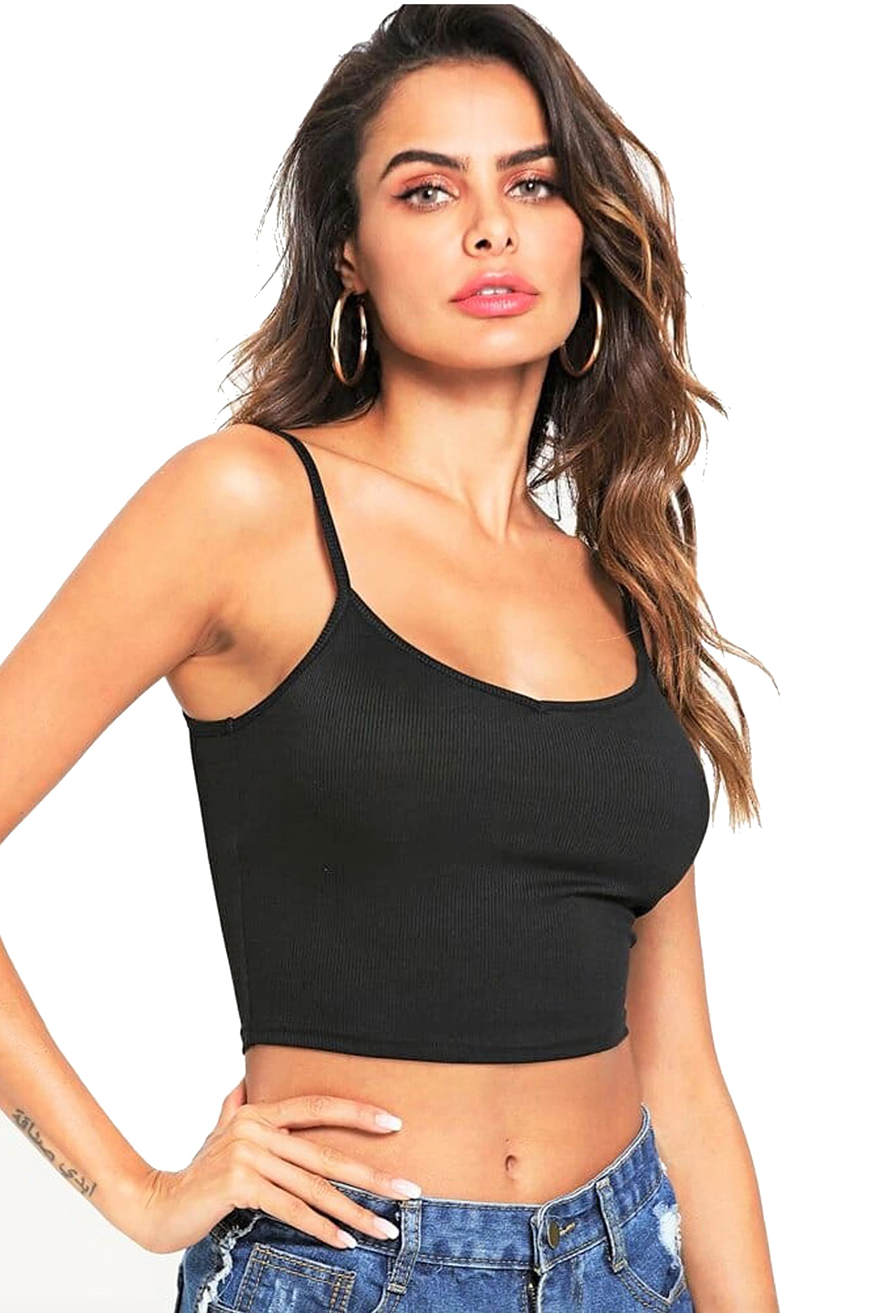 PRITHS Ribbed Spegatty Crop Top Black/Western Solid Printed Sleeveless Girls Dress-image-33