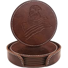 Set of 6 Eagle Totem Leather Drink Coasters Round Cup Mat Pad for Home and Kitchen Use Easy Clean Cup Coasters Gifts Light Coffee