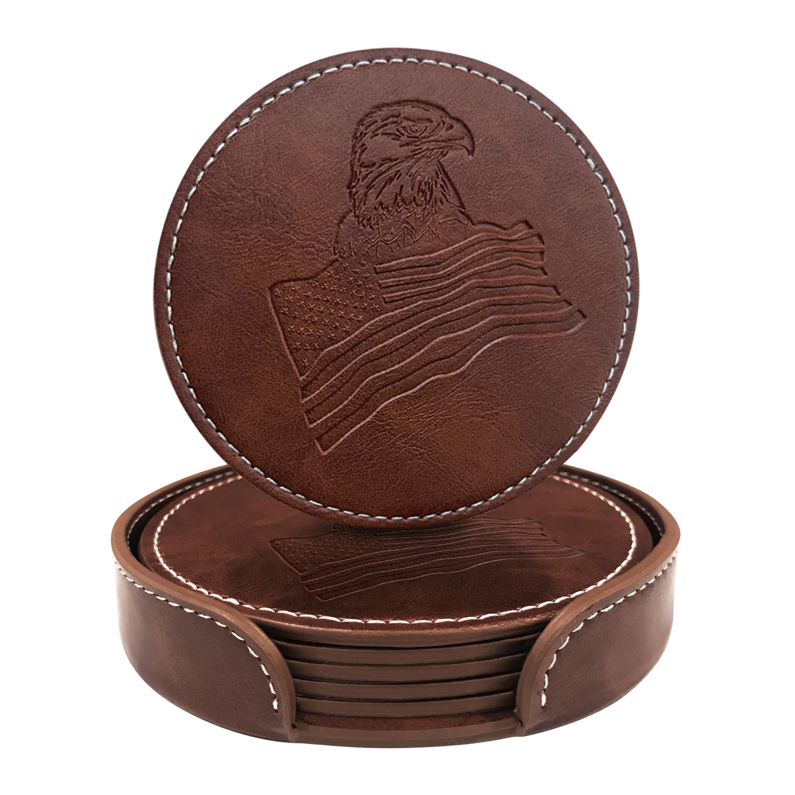 Amazon.com: Coasters for Drinks, Wayzton Set of 6 Faux Leather ...