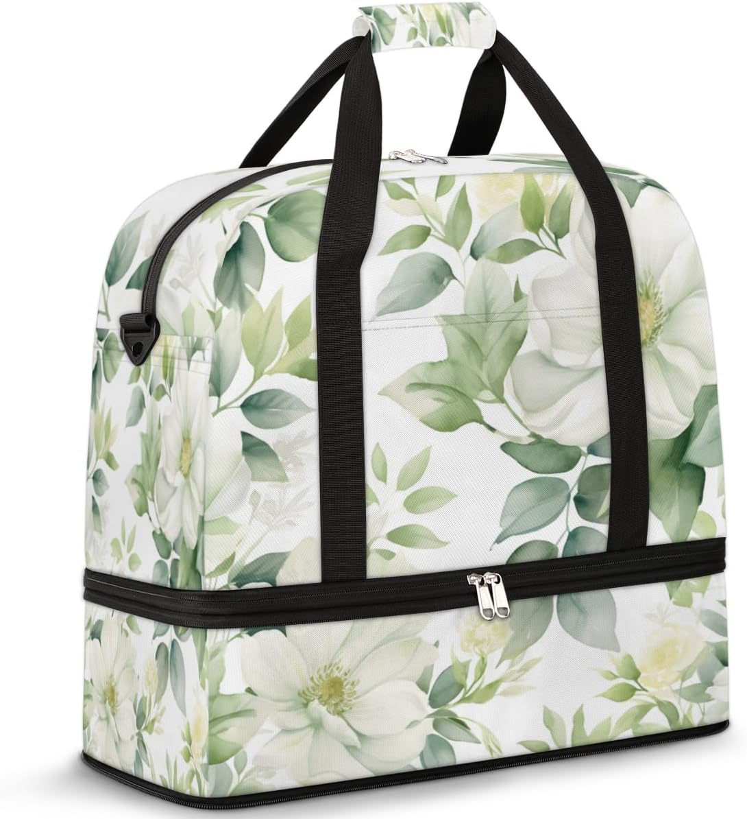 QsirBC Summer Flower Texture Gym Bag for Women Duffle Tote with Shoes Compartment Men Weekender Duffel for Dance Travel Sports Swimming Overnight