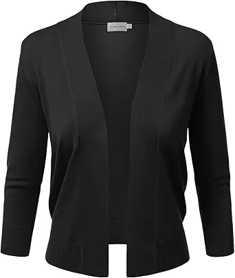 JJ Perfection Women's Basic 3/4 Sleeve Open Front Cropped Cardigan with Plus Size