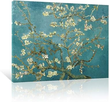 JAPO ART Almond Blossom Van Gogh Wall Art Modern Framed Floral Giclee Canvas Prints Famous Oil Paintings Reproduction Flowers Ready to Hang for Bedroom Home Decorations 16"x12"