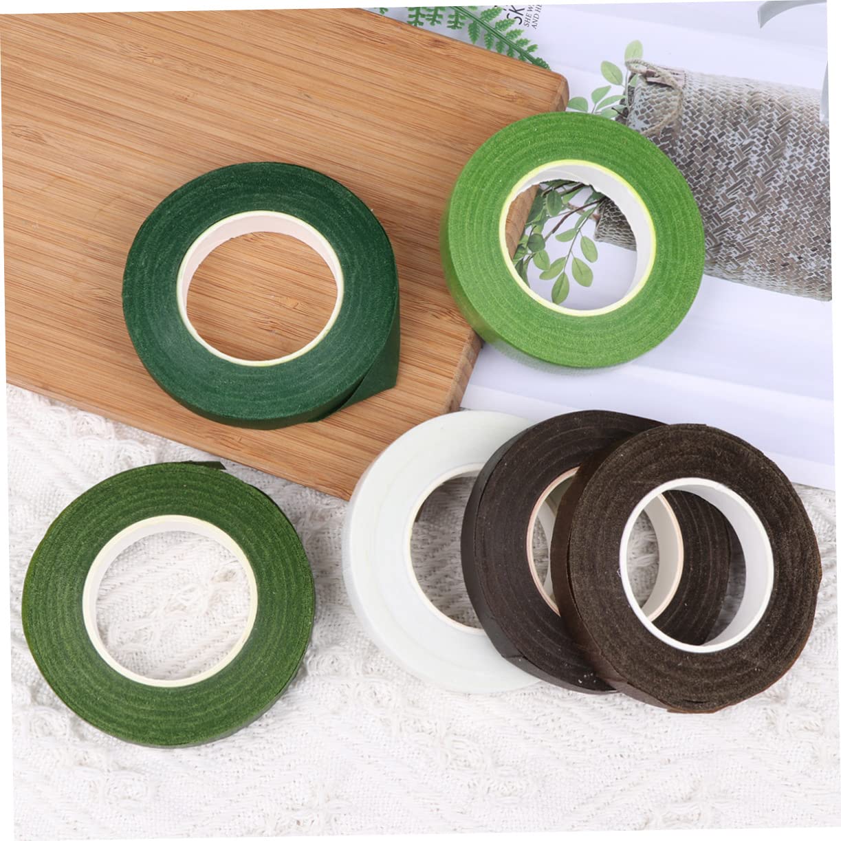 Uonlytech 6 Rolls Colored Flower Tape of Floral Stem Wrap Tape Light Green White Coffee Dark Coffee for DIY Floral Arrangements Wrapping Craft Projects