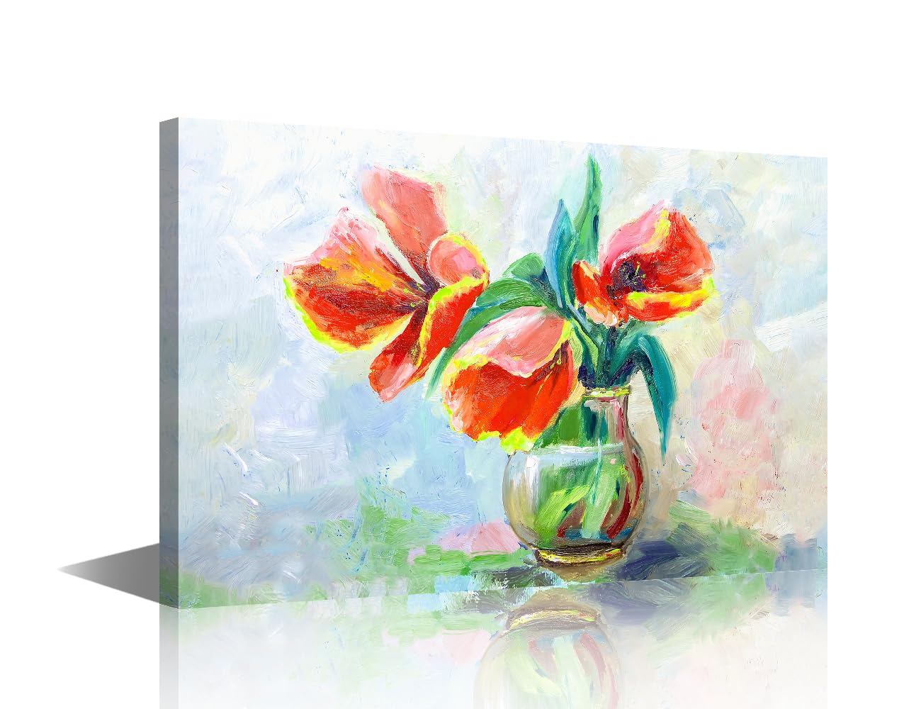 TISHIRON Flower Still Life Painting on Canvas Wall Art for Home Wall Decor Floral Pattern Tulips Prints Art Canvas Prints Oil Painting Impressionism Style Framed Ready to Hang 12x18inches — image 1
