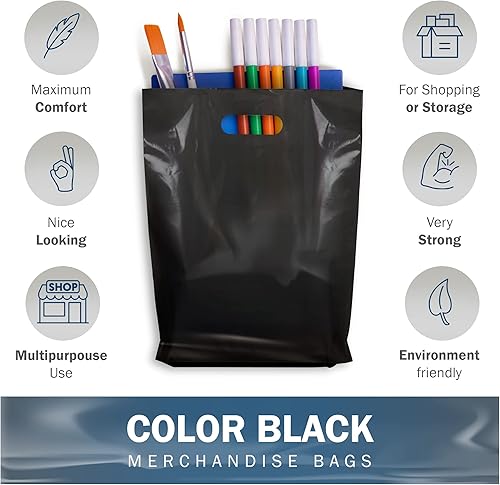 Miniatura 4 de Popular Plastic Bags - Bolsas de compras brillantes para mercancías  100 bolsas de mercancía a granel de color negro de 9 x 12 x 1.25 pulgadas