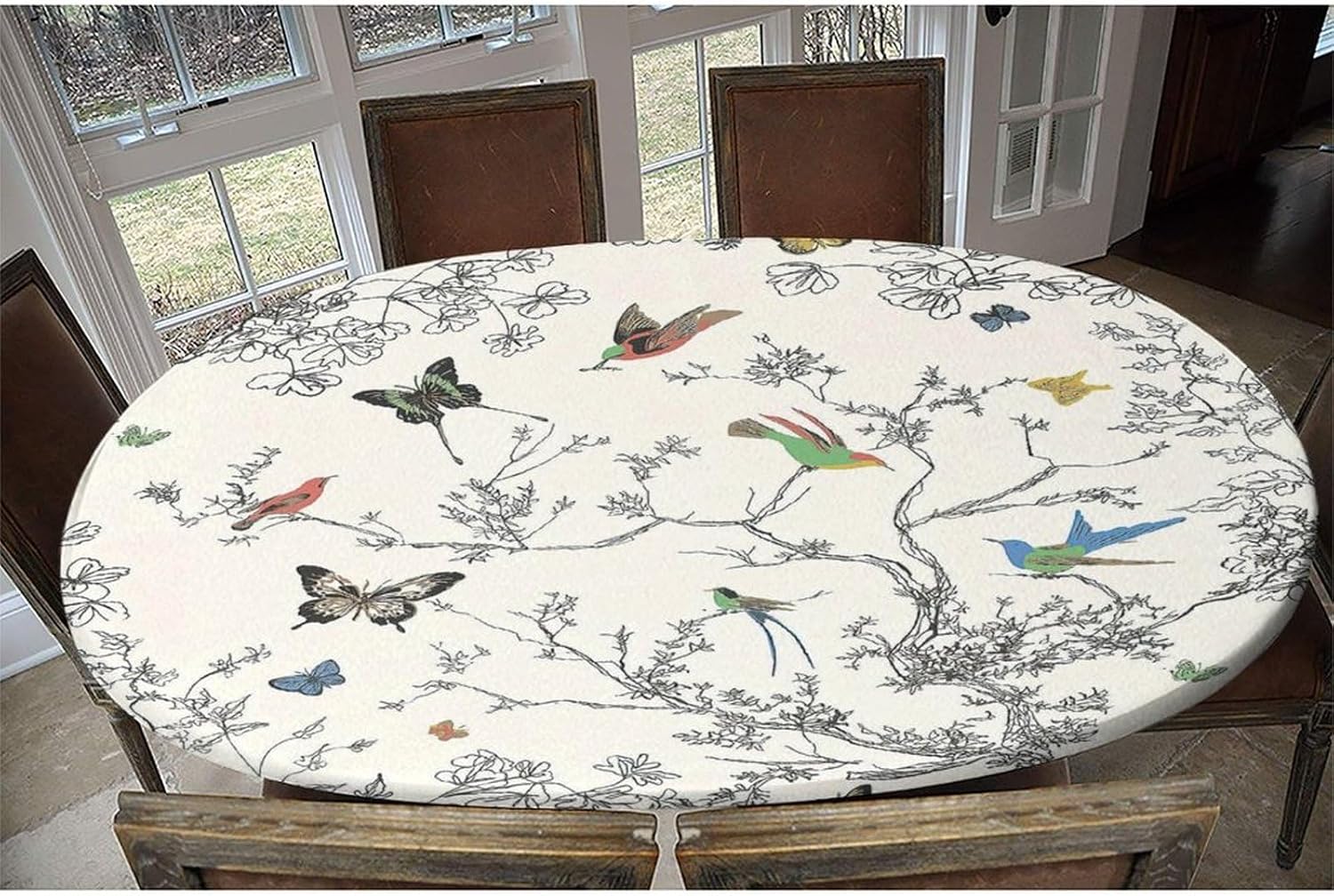 Dining Table Covers, Spring Pattern Printed on Elastic Table Cover, Table Pads for Dining Room Table Rectangular, Fits for 42" x 60" Oval Table