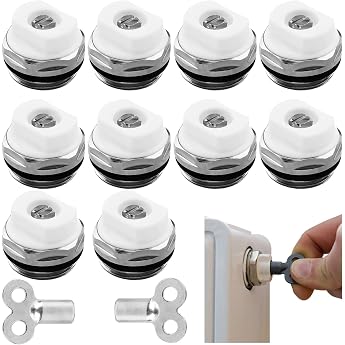 Pack of 10 Radiator Bleeding Valves 1/2 Inch Manual Heating Valve Bleed Valve with 2 Bleed Keys Radiator Bleed Valves Heater Bleeder with Rotating Plastic Head