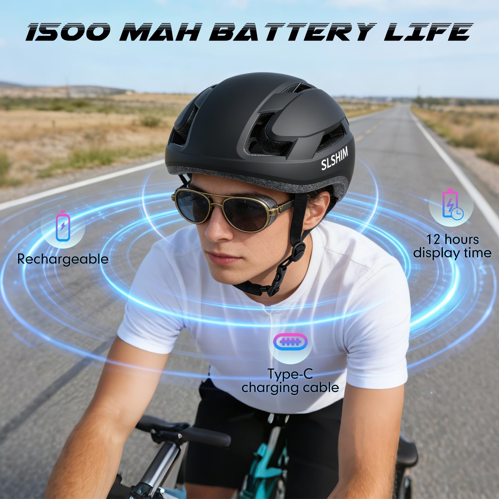 Casco da bicicletta connesso e sicuro per uomo donna casco intelligente con display LED personalizzabile, luci posteriori frenate, indicatori di direzione e avviso luminoso per mountain bike, strada