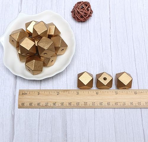 Miniatura 3 de Cuentas geométricas de madera dorada de 0.787 in con agujero de 0.157 in, cuentas espaciadoras redondas de madera para guirnalda de granja,