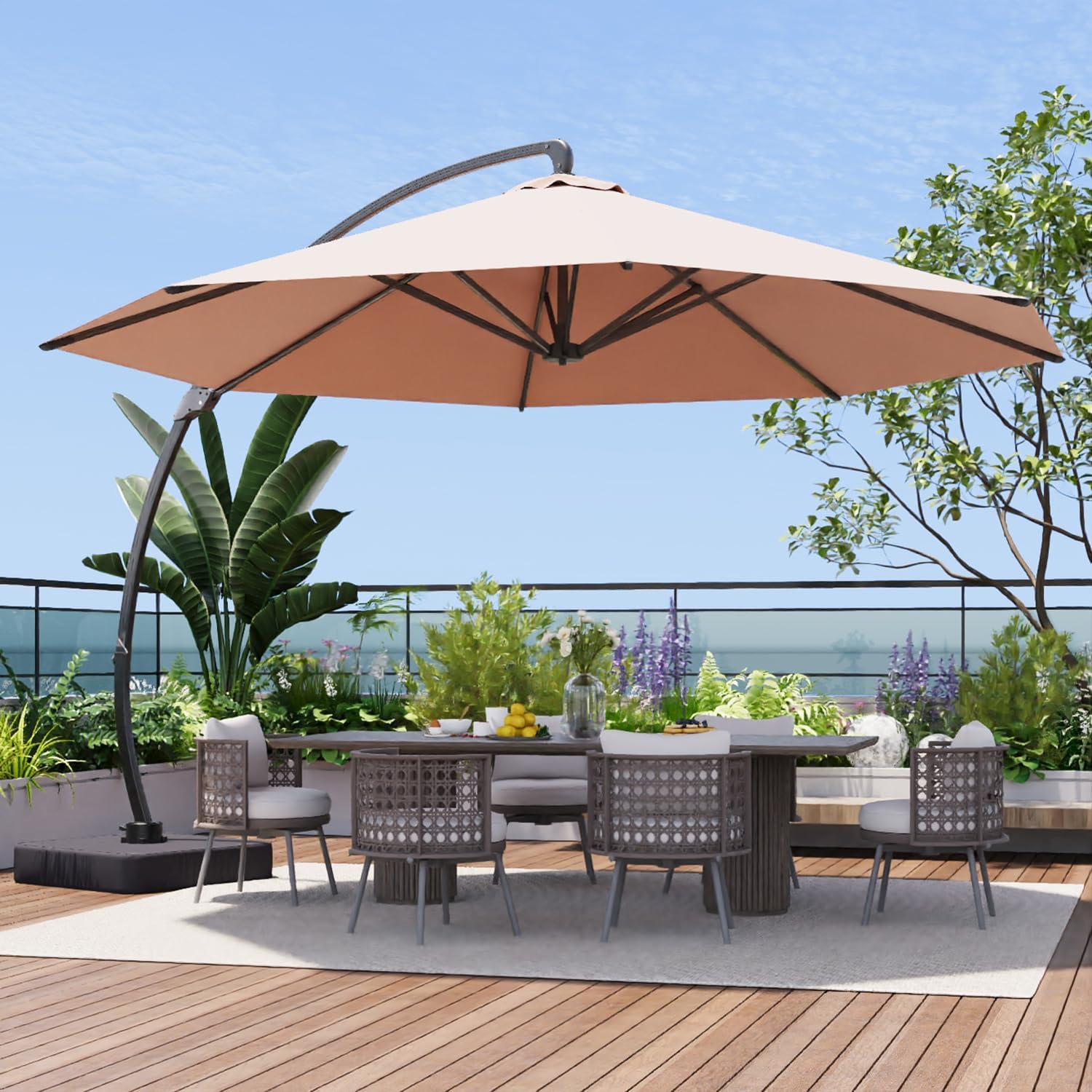Aoxun 11 FT Cantilever Umbrella, Patio Large Aluminum Offset Umbrella Windproof with 360°Rotation, Heavy Duty Frame for Outdoor, Pool, Deck and Garden