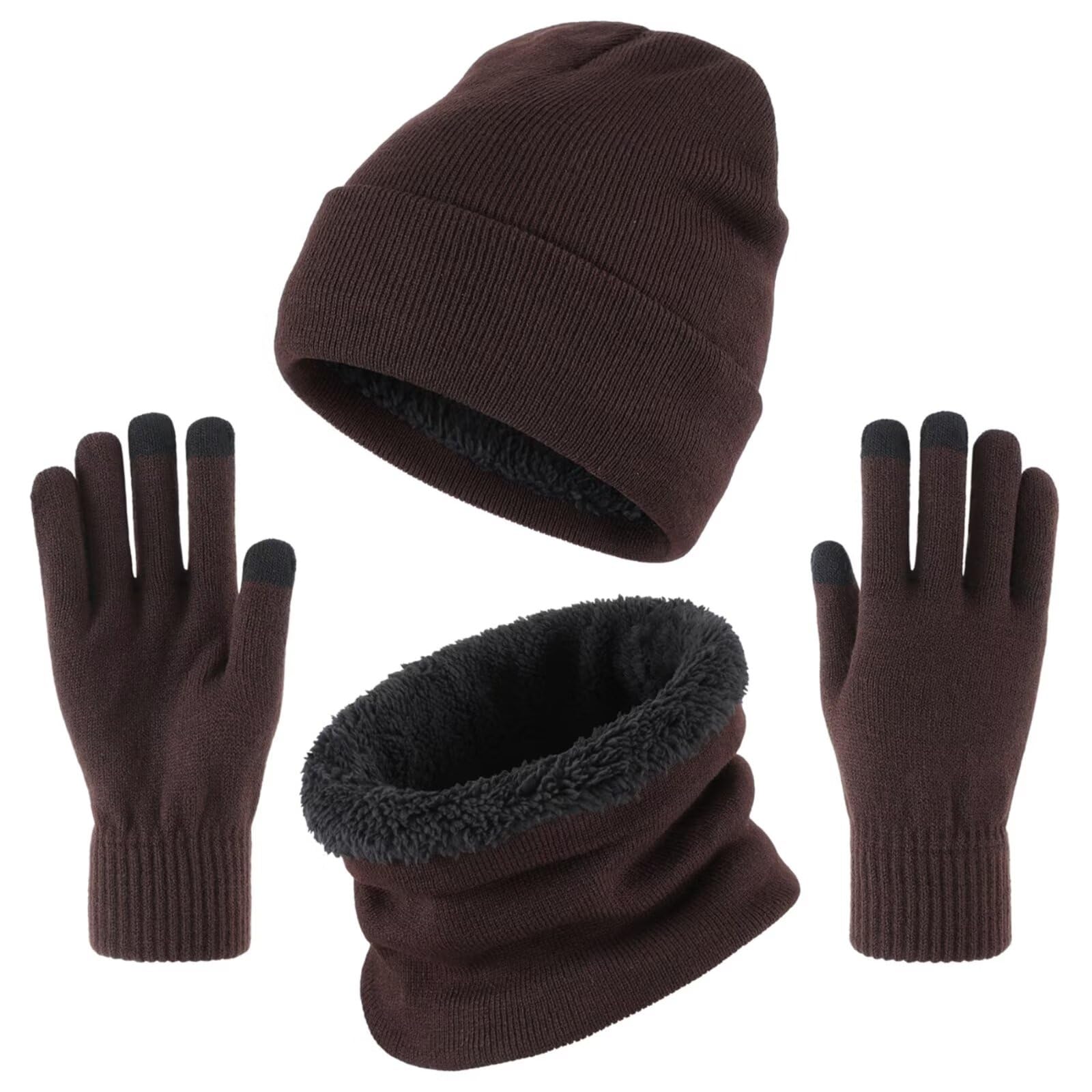 Connectyle Fleece Lined Winter Set for Men Women Knit Warm Beanie Hat Neck Warmer Loop Scarf and Touchscreen