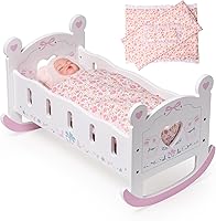 ROBOTIME Wooden Baby Doll Crib for 18-24 Inch Dolls - Cradle Bed with Blanket Pillow Rocker Girls 3+