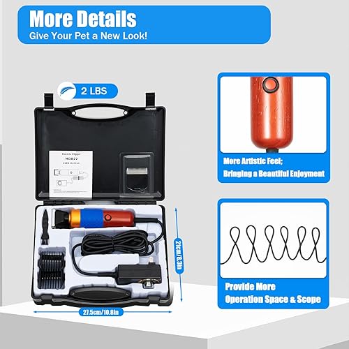 Miniatura 7 de Tijeras de oveja, cortadora eléctrica profesional de ovejas de 10 pies con enchufe y 2 cuchillas, kit de cortadora de animales para perros, gatos,
