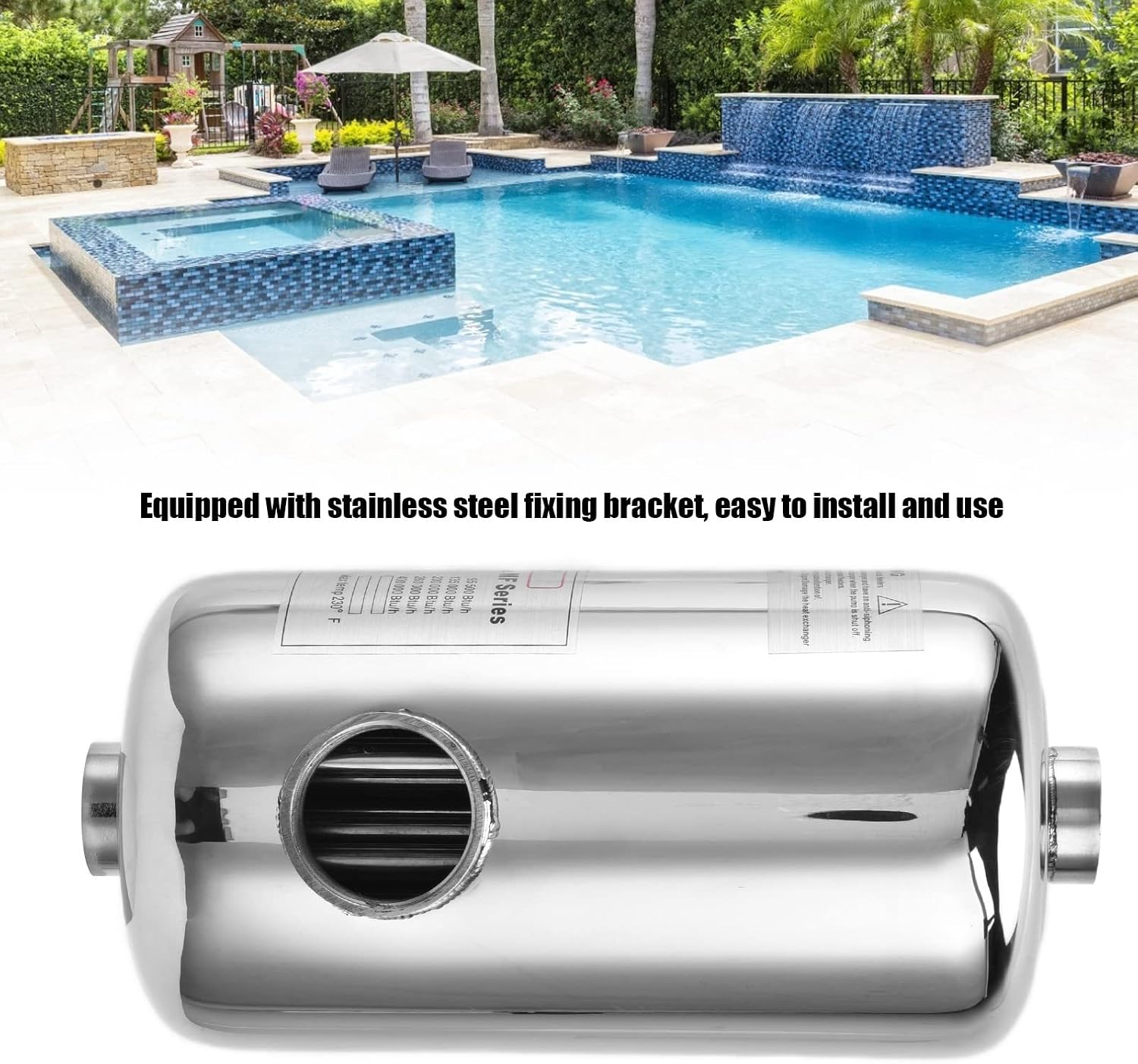 Pool Heat Exchanger 25KW Stainless Steel Tube Heat Exchanger Salt Water Heat Exchanger with Side 1.77in Female Thread for Spa Swimming Pool Hot Tub Solar Pool Heating