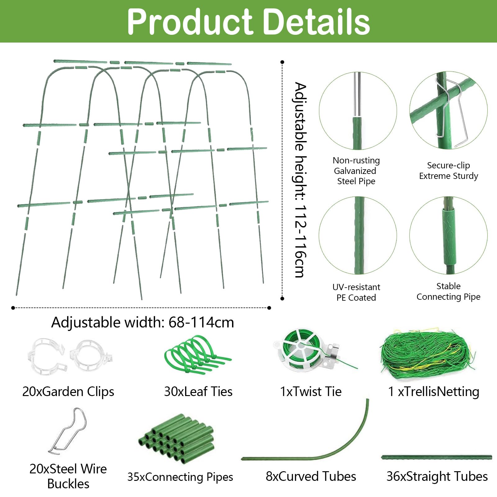 Set Di Traliccio Per Cetrioli, Traliccio Per Cetrioli Da Giardino Per Piante Rampicanti, 160cm (L) X 120cm (A), Arco In Metallo, Tralicci Per Meloni Con Rete Traliccio Di Supporto Per Esterni