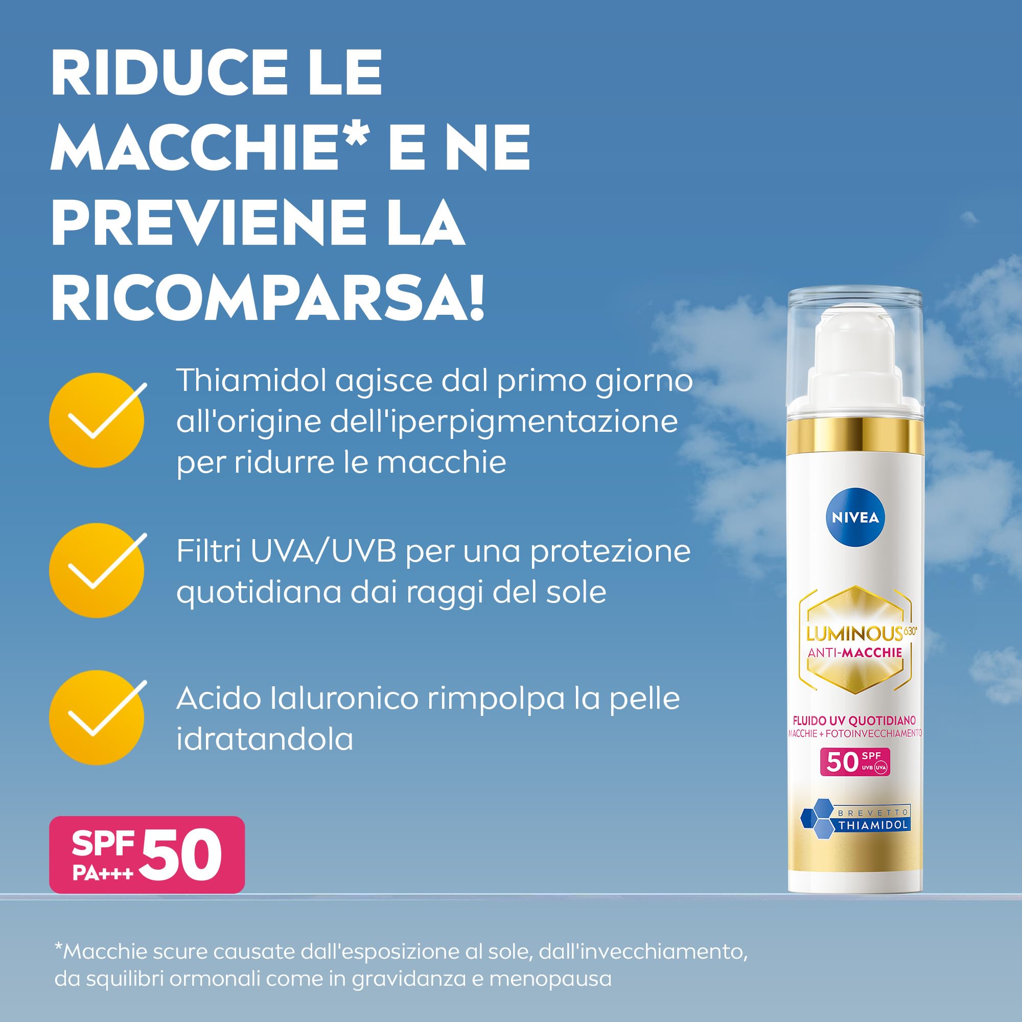 NIVEA Luminous630 Skincare Kit Anti-Macchie, Set skincare completo con Siero Viso Anti-Età & Anti-Macchie 30 ml e Fluido UV Quotidiano Crema viso SPF 50 40 ml con Thiamidol brevettato antimacchia