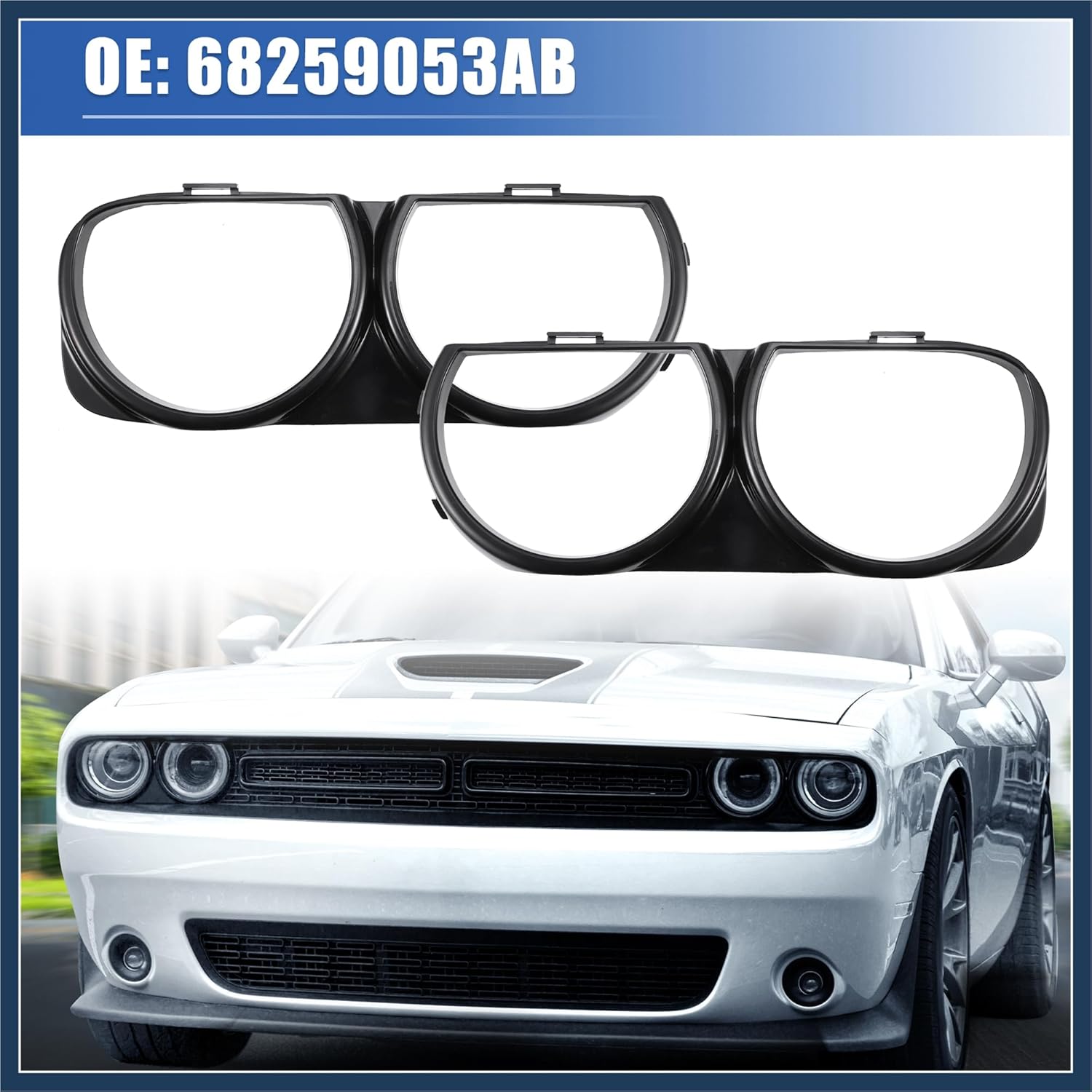 1 Pair Front Headlight Lamp Bezel Trim LH RH Car Headlight Bezel 68259053AB 68259053AA for Dodge Challenger 2015-2023 Stylish Design