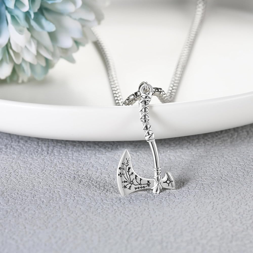 Flongo Wikinger Axt Halskette - Edelstahl Mit Runen Amulett Für Herren