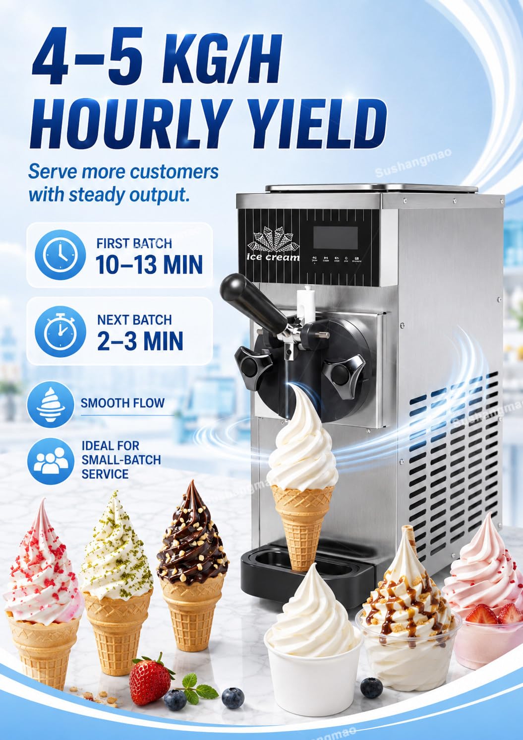Macchina per Gelato Soft, Macchina per Gelato Commerciale, Gelatiera da Banco 450 W con Serbatoio da 2,5 L, Controllo LCD e Pulizia Automatica per Ristoranti e Negozi di Dessert Silver