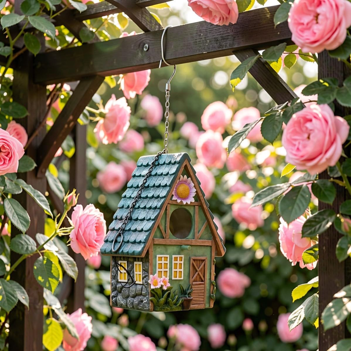 Veemoon 2 Stück Hängendes Gartenvogelhaus aus Kunstharz mit Haken und