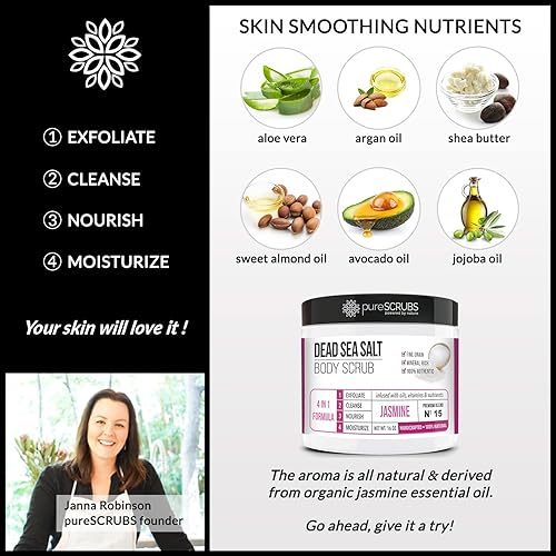 Miniatura 6 de PureSCRUBS - Juego de exfoliante corporal de jazmín premium, exfoliante corporal grande de 16 onzas de sal del mar muerto con aceites esenciales