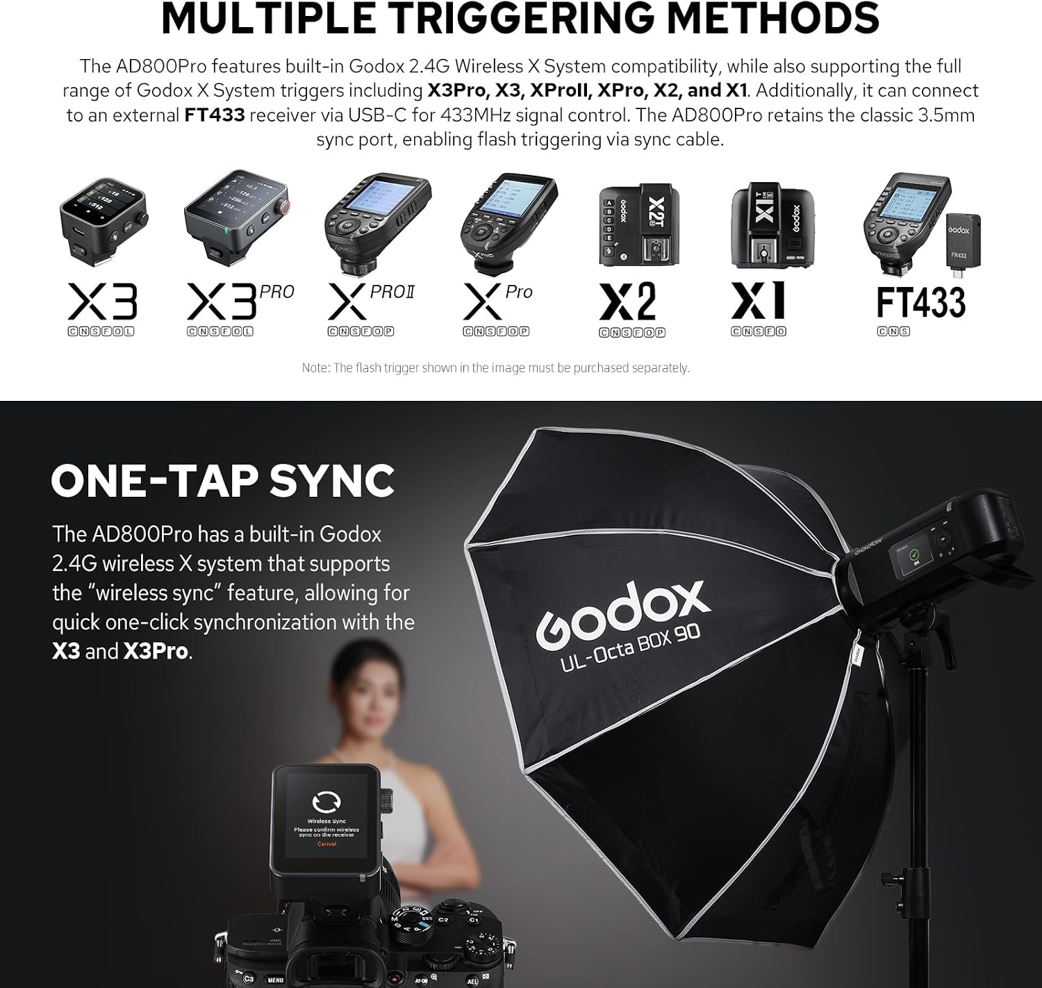 Godox AD800 Pro AD800Pro Outdoor Flash Strobe, Portable 800Ws 2.4G TTL 1/8000 HSS Monolight, 0.01-1.5s Recycle, 40W LED Modeling Lamp, GODOX AD 800 Pro with Rechargeable Battery & Bowens Mount