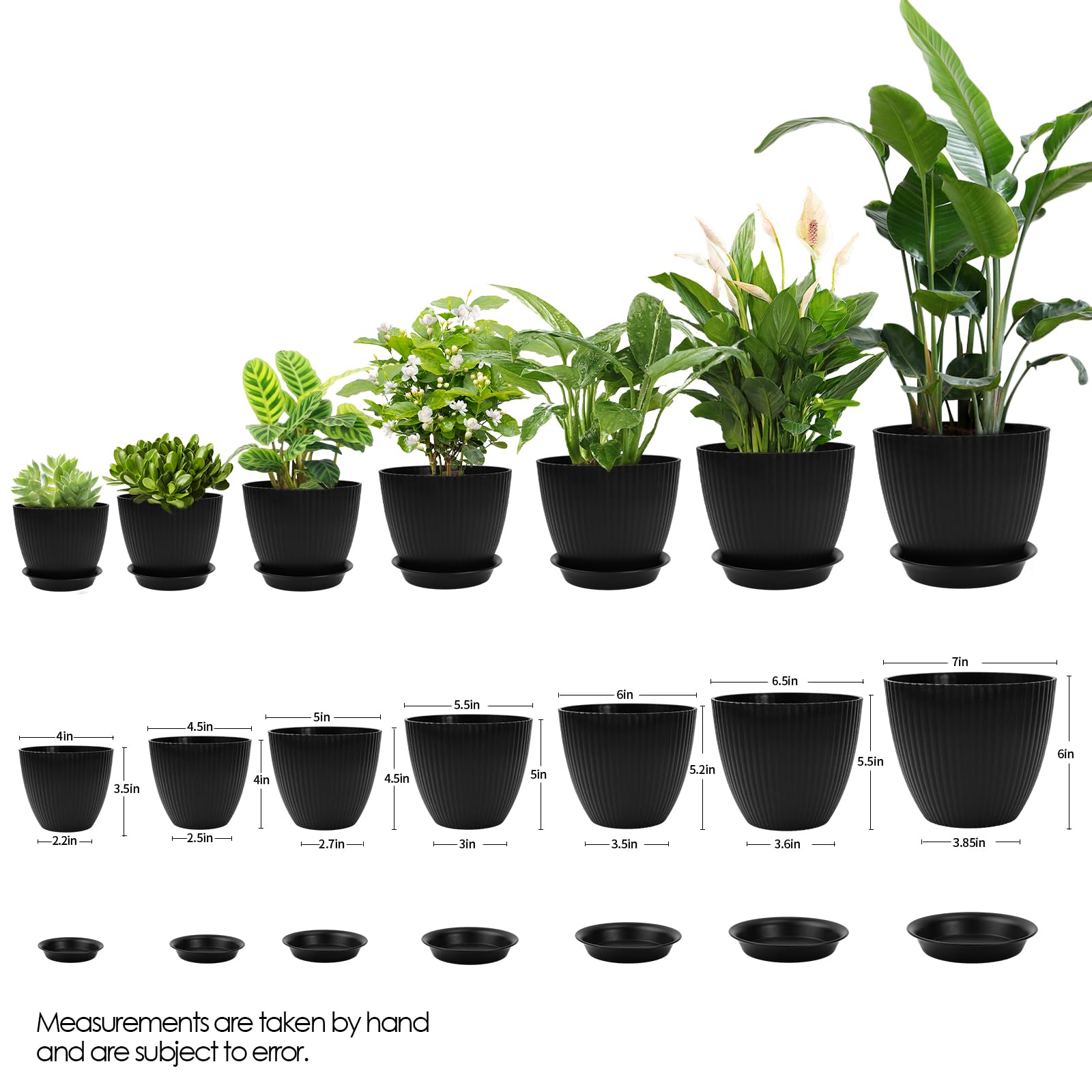 Blumentöpfe Set – 5 Töpfe, 18 Cm, Mit Untersetzer, Modernes Streifen-Design