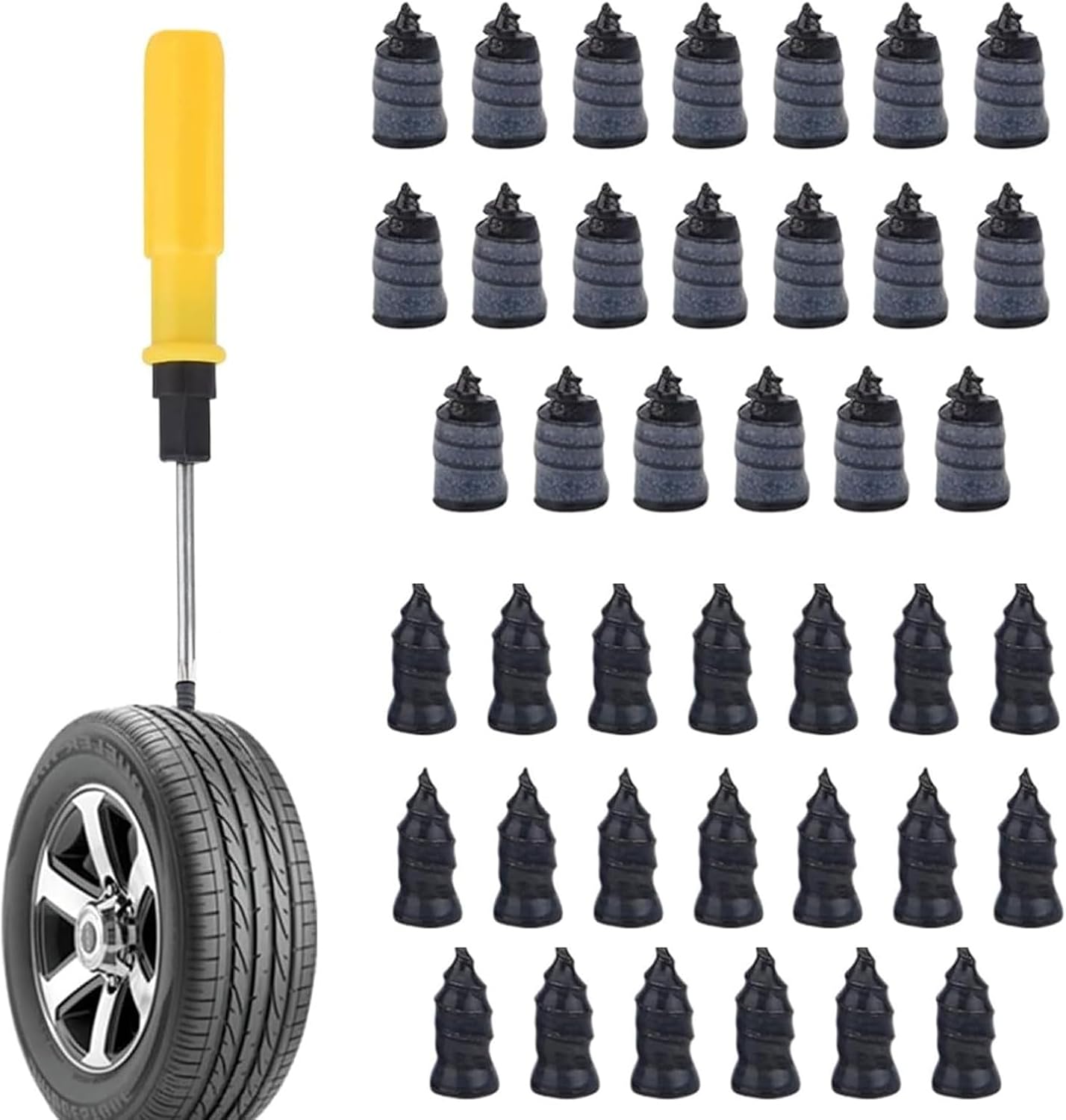 40 PCS Car Tire Repair Rubber Nail, Tire Nail Repair Kits, Vacuum Tire Fast Repair Kits, Flat Tire Repair Kits with Screwdriver, Accessories Suitable for Cars Motorcycles Trucks ATVs（Black)