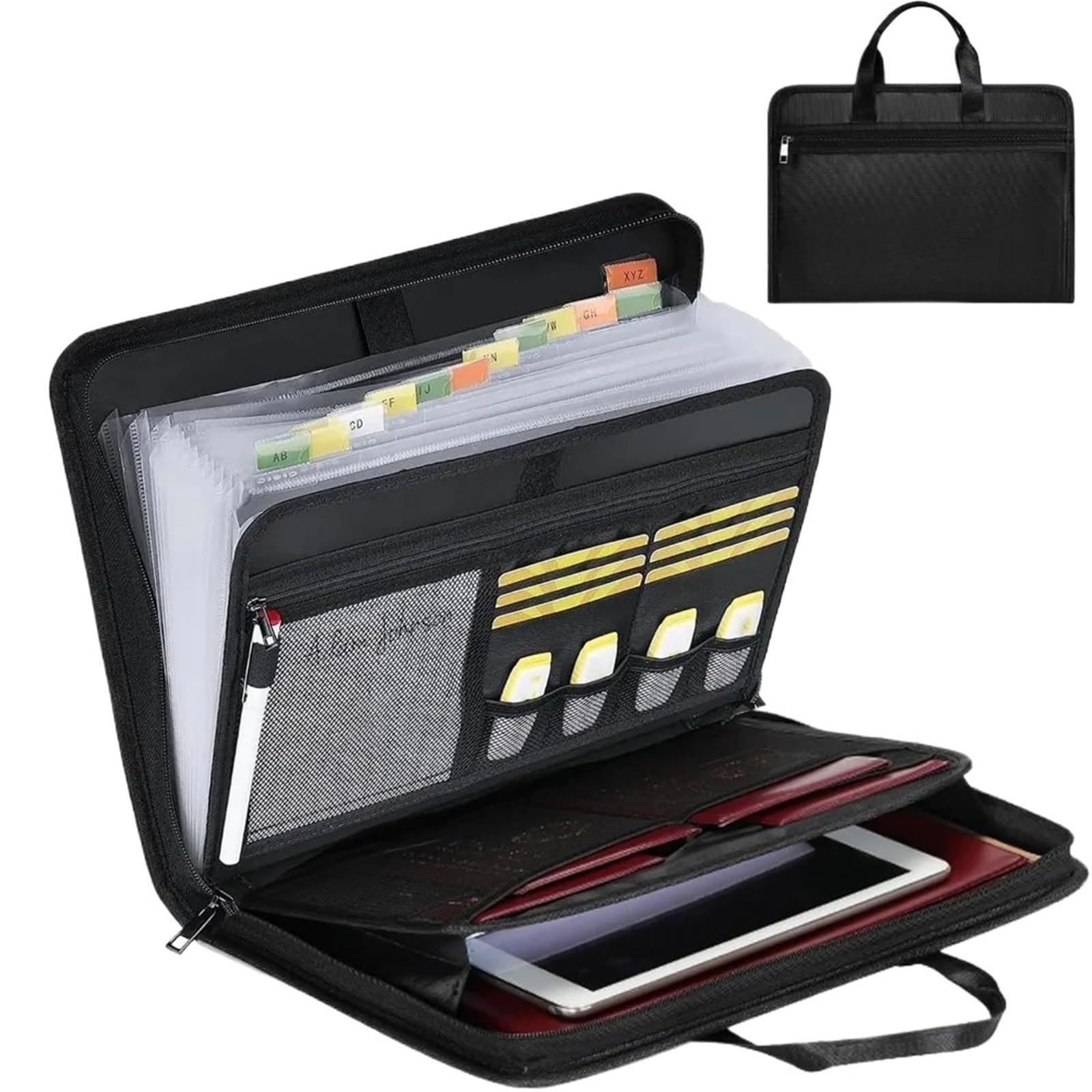 Fächermappe Accordion File Organizer with Zipper | 13-Pocket Expanding Folder with Labels, Portable Document Storage(Black with Handle)