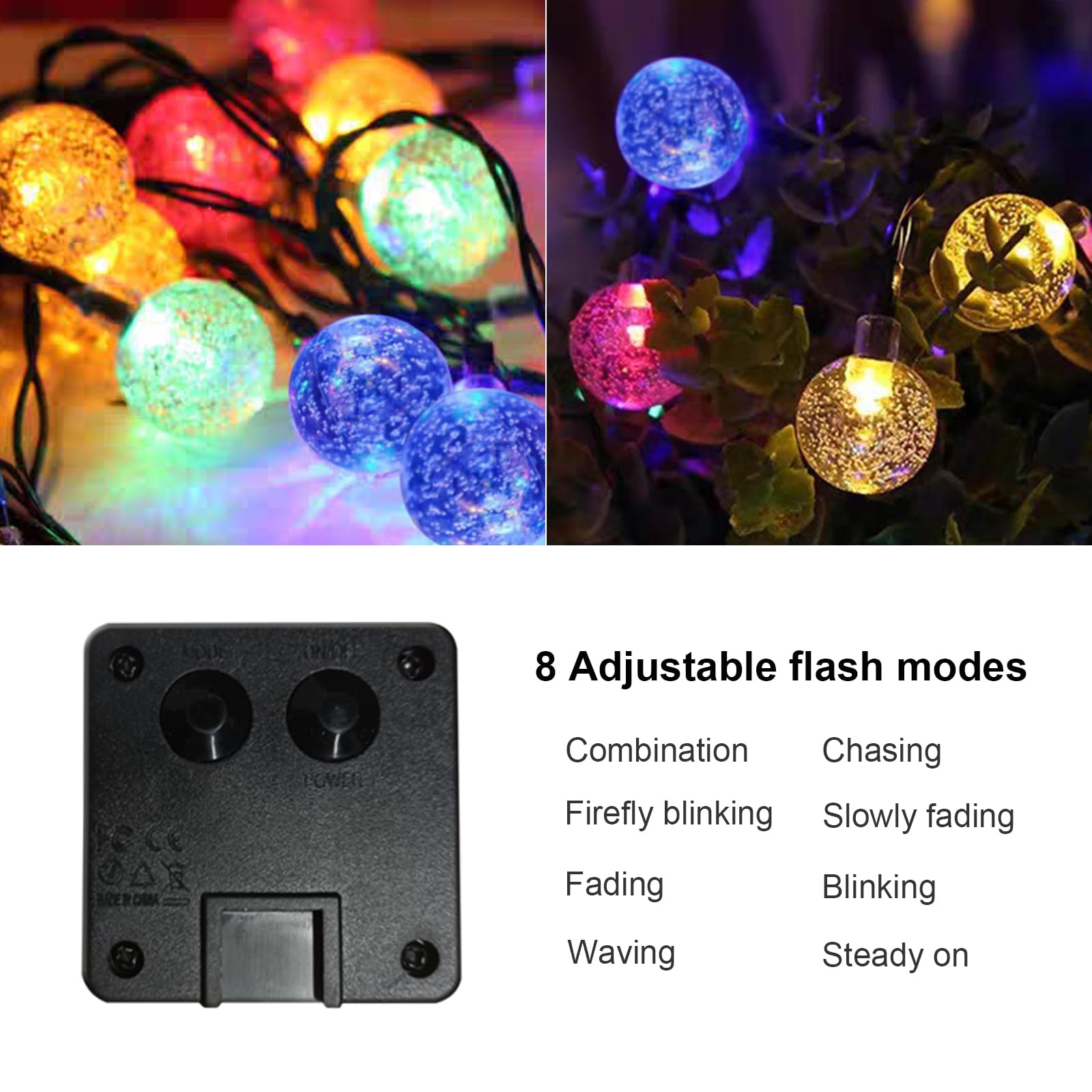 LQWELL® Catena luminosa solare per giardino esterno, catena solare con sfere di cristallo 100 LED 16 m 55 piedi IP44 8 modalità per giardino esterno/interno patio balcone finestra (colorato)