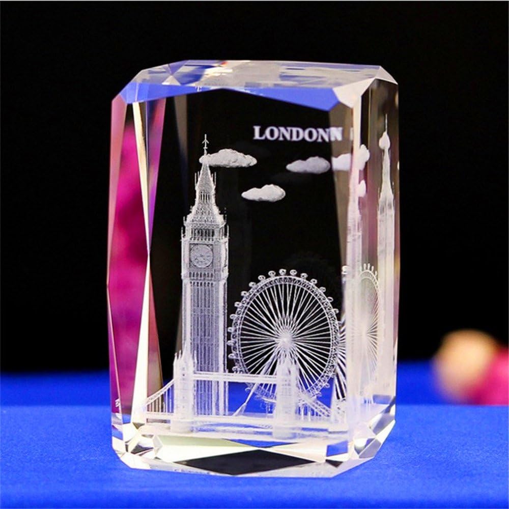 Crystal Glass Cube Eagle Model Paperweight 3D Laser Engraving Figurines Feng Shui Souvenirs Crafts (London)