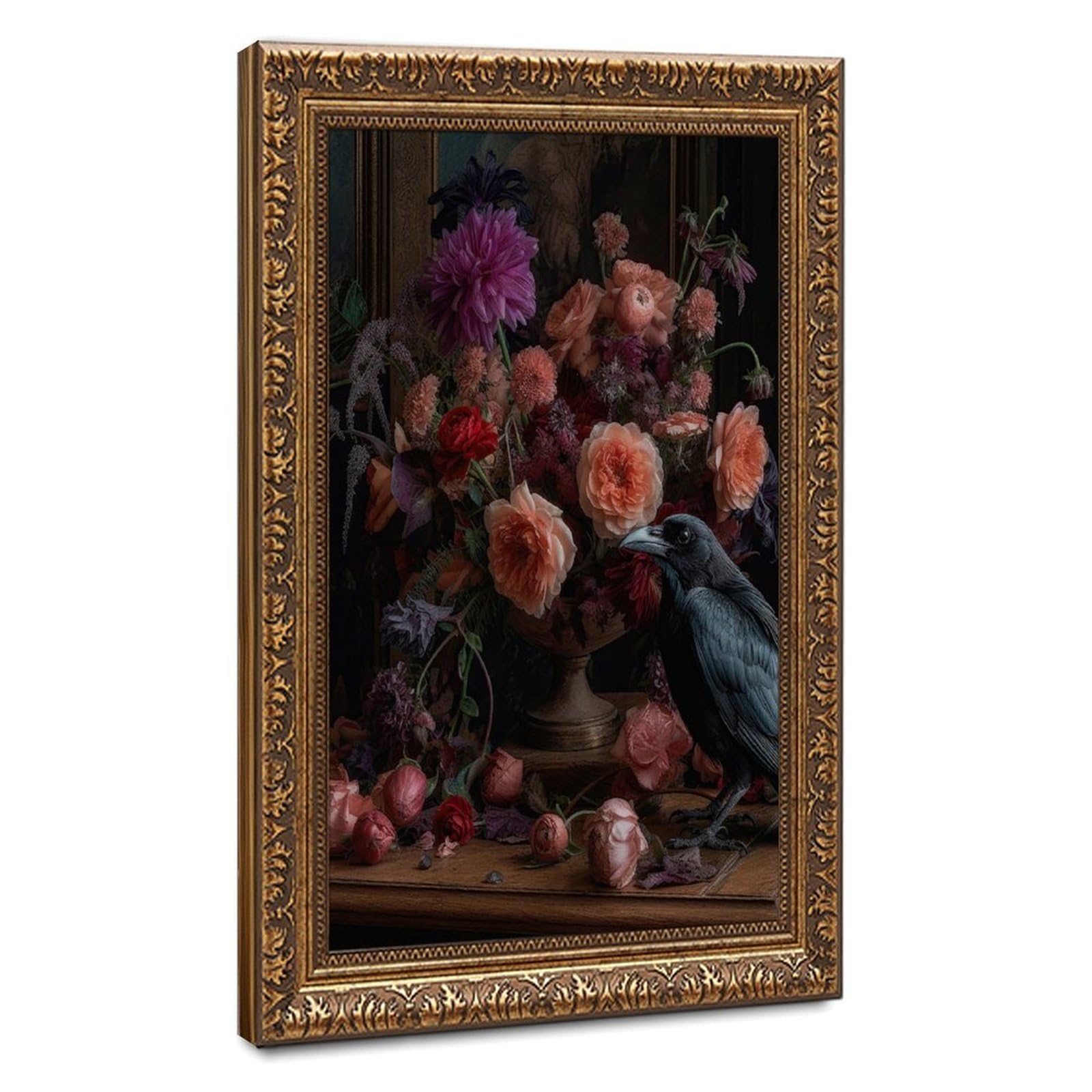 Bareronor Moody Floral Raven Wall Art Print Canvas Poster Bedroom Decor Landscape Office Room Decor Gift 24" L X 36" W