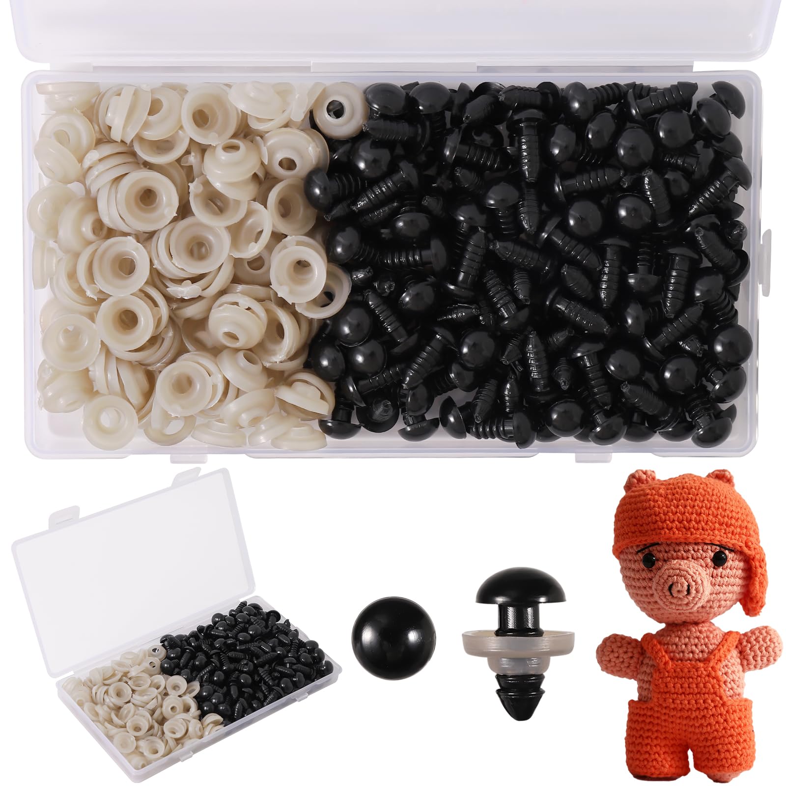 Vanblue Safety Eyes 130PCS 9mm Plastic Black Craft Eyes Teddy Bear Eyes with Washers for Amigurumi Stuffed Animals Crochet Toys Crafts Making