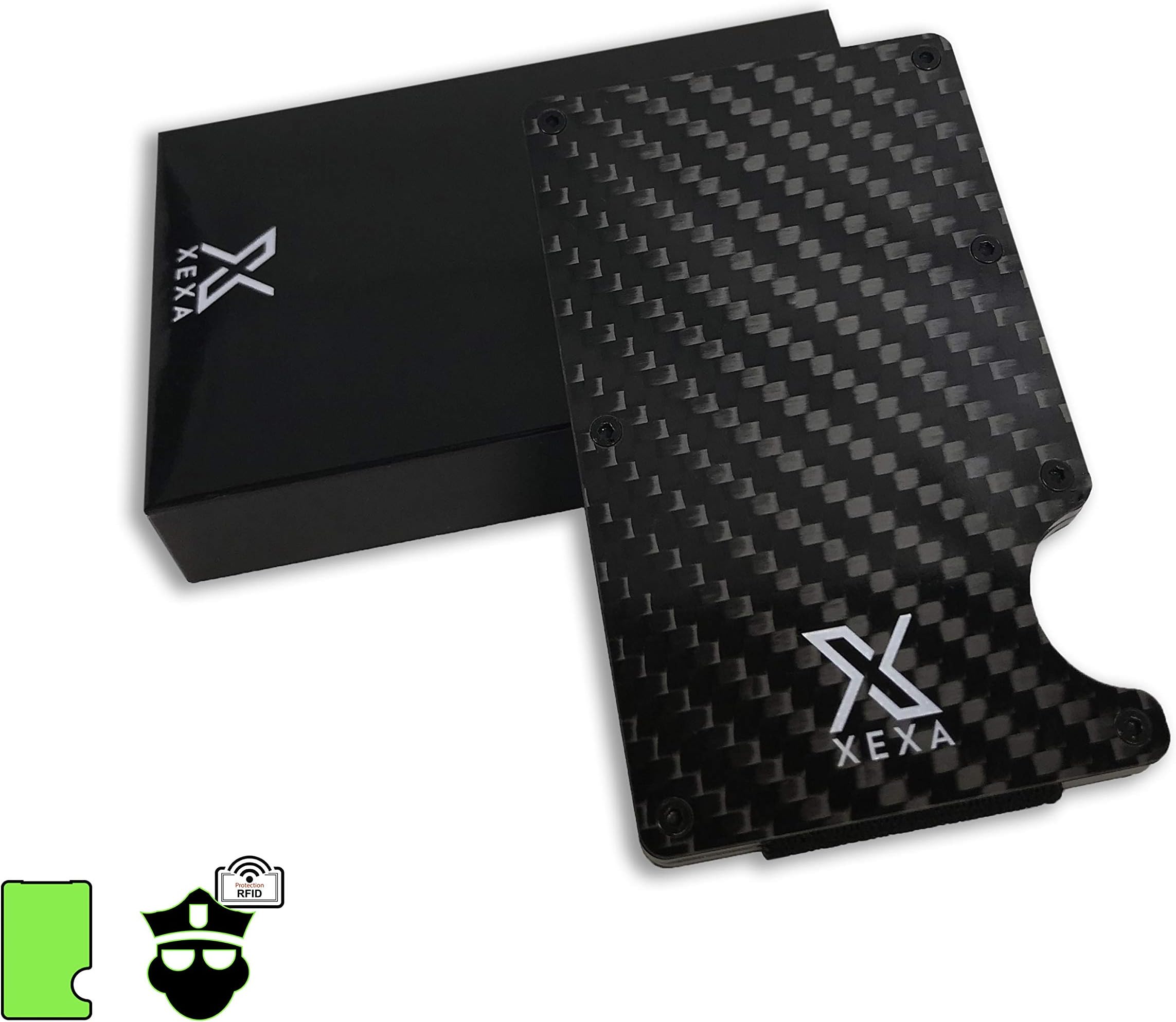Carbon Fibre Minimalist Slim Wallet & RFID Blocking, Front Pocket Money Clip for Men by Xexa