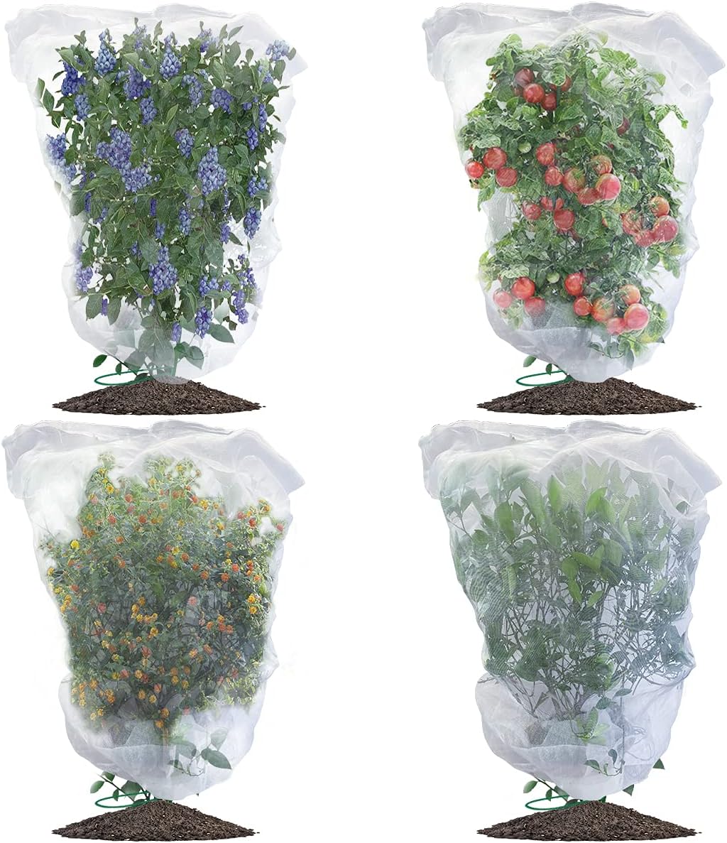 OZMI 4 PCs Fruit Tree Netting, 105 x 72 cm Plant Bushes Protection Covers with Drawstring, Tomato Bird Barrier Bags for Vegetables Fruits, 201UKPlant 70*105 4pc