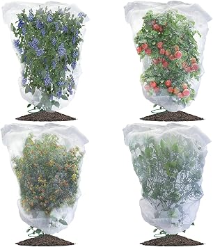 Evoio Bird Netting for Garden Blueberry Bushes Fruit Tree Netting Cover Plant Protection Mesh Bags with Drawstring, 4 Pack 4.6 x 5.9 ft Shrubs Bush Tomato Strawberry Berry Barrier Protectors Net