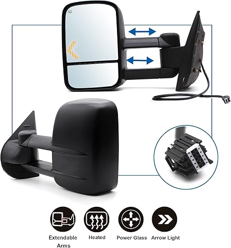Miniatura 2 de JZSUPER Espejos de remolque aptos para Chevy Silverado 1500 2500 3500 GMC Sierra Suburban Yukon Tahoe 2007-2014 con luz de señal de flecha calentada