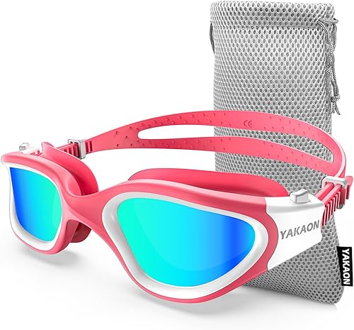 Vista 16 de YAKAON Gafas de natación A1, gafas de natación de visión amplia, antivaho para hombres, mujeres y adultos A3 (Polarizado-rosa-humo),A5
