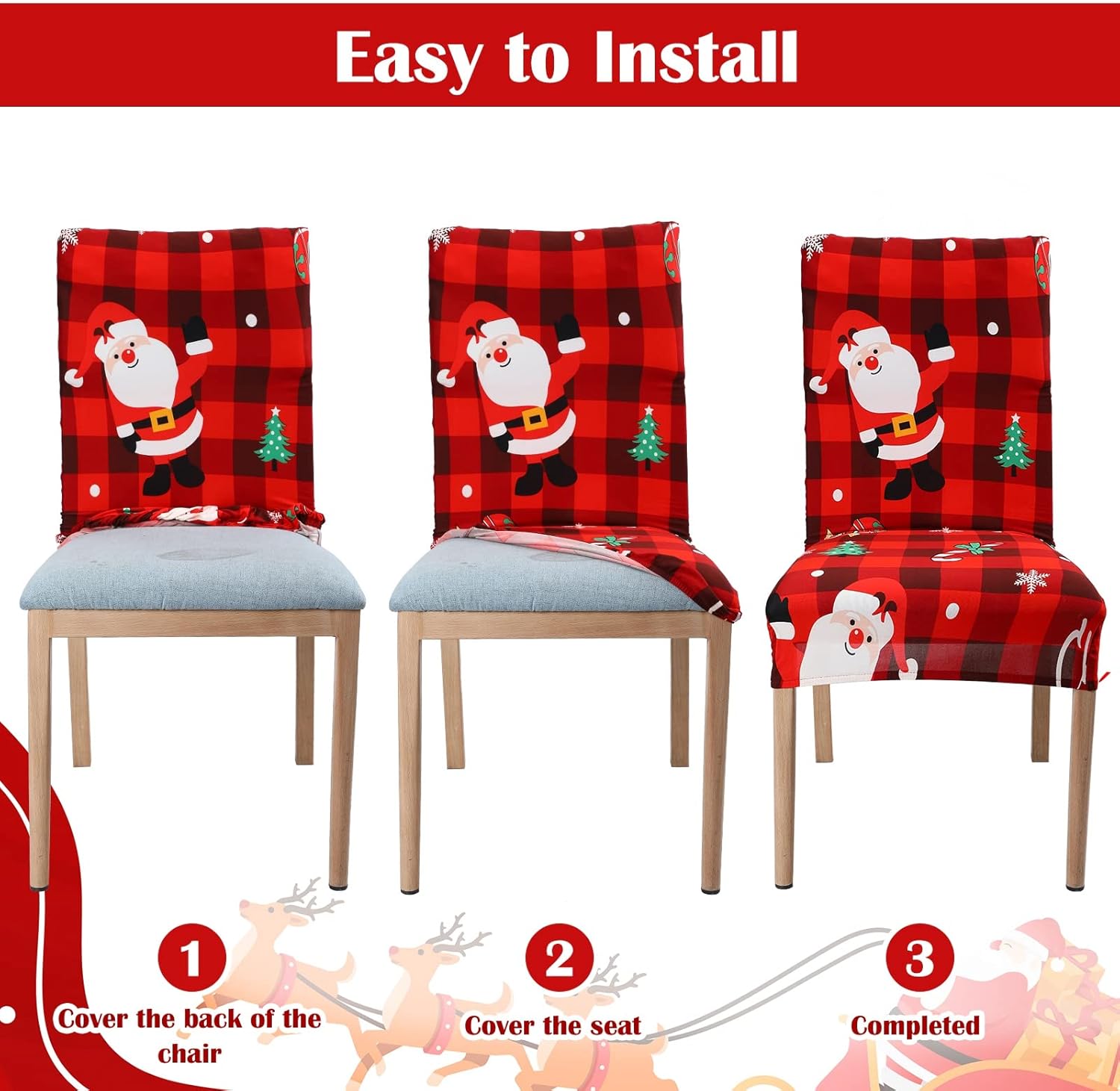 Macarrie Christmas Chair Covers Set Stretch Printed Chair Protectors Covers Washable Stretch Red and Black Buffalo Plaid Christmas Party Decorations Removable Dining slipcovers(6 Pieces)