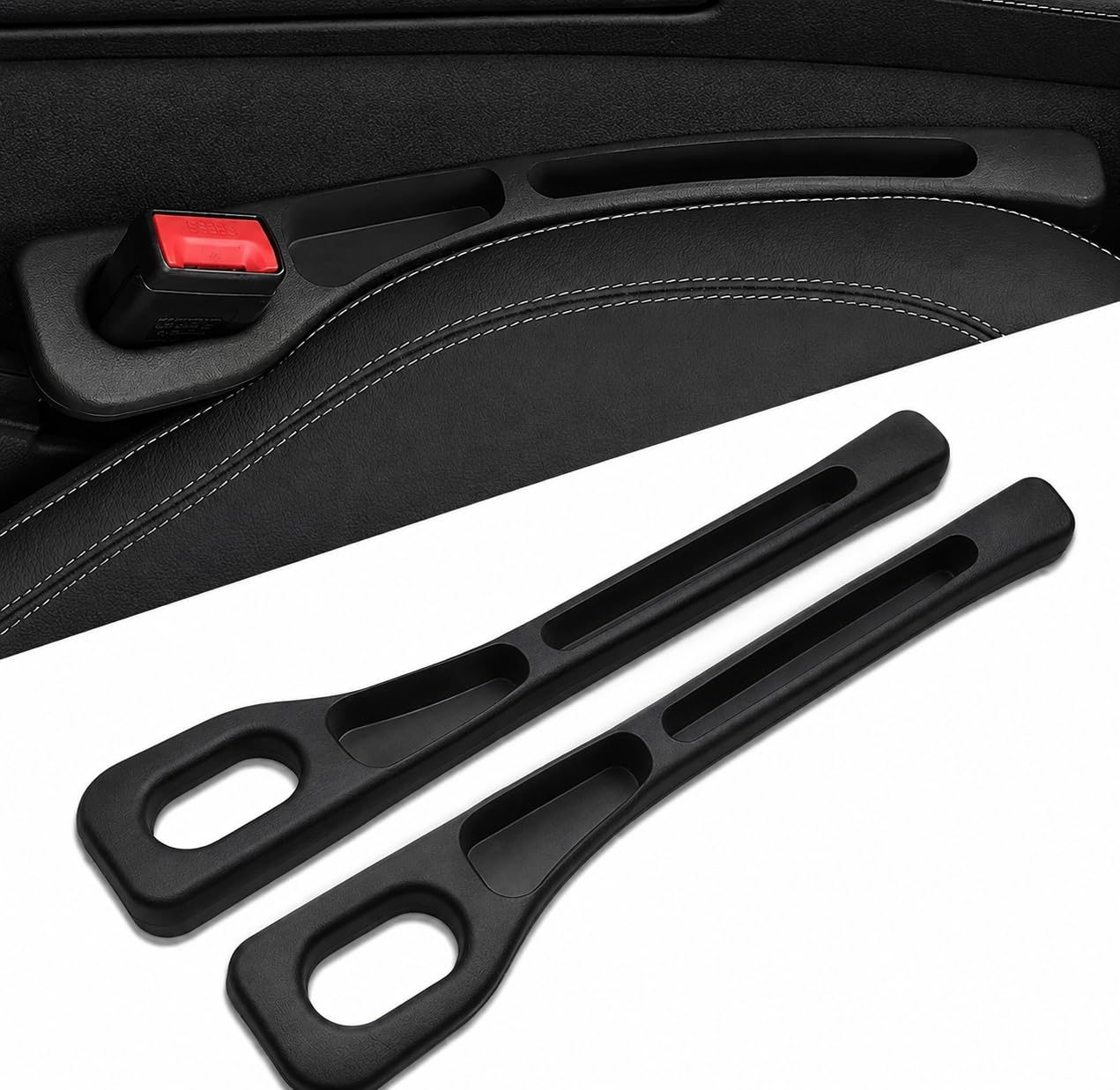 Car Seat Gap Filler Organizer with Seat Belt Buckle Slot, Car Seat Crevice Storage Pocket, Auto Interior Gap Filler Cushion, Prevents Phone Keys Coins Falling, Vehicle Accessories Set of 2-image-18