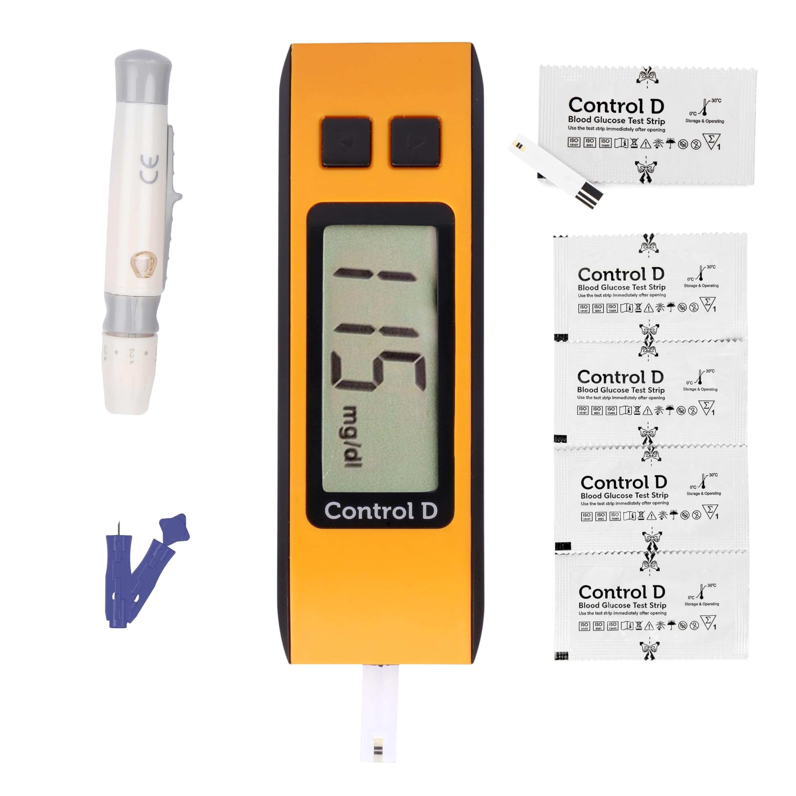 Control D Orange Digital Glucose Blood Sugar Testing Monitor Machine 25 Single Foil Strips Glucometer (Orange, Black)-picture-23