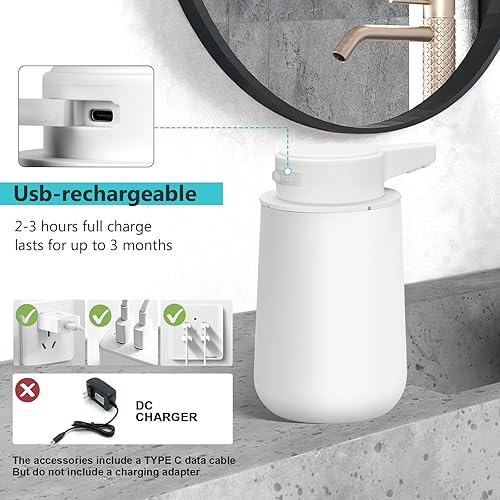 Miniatura 4 de Dispensador automático de jabón espumoso sin contacto 9 oz plástico blanco moderno recargable eléctrico automático dispensador de jabón de espuma -