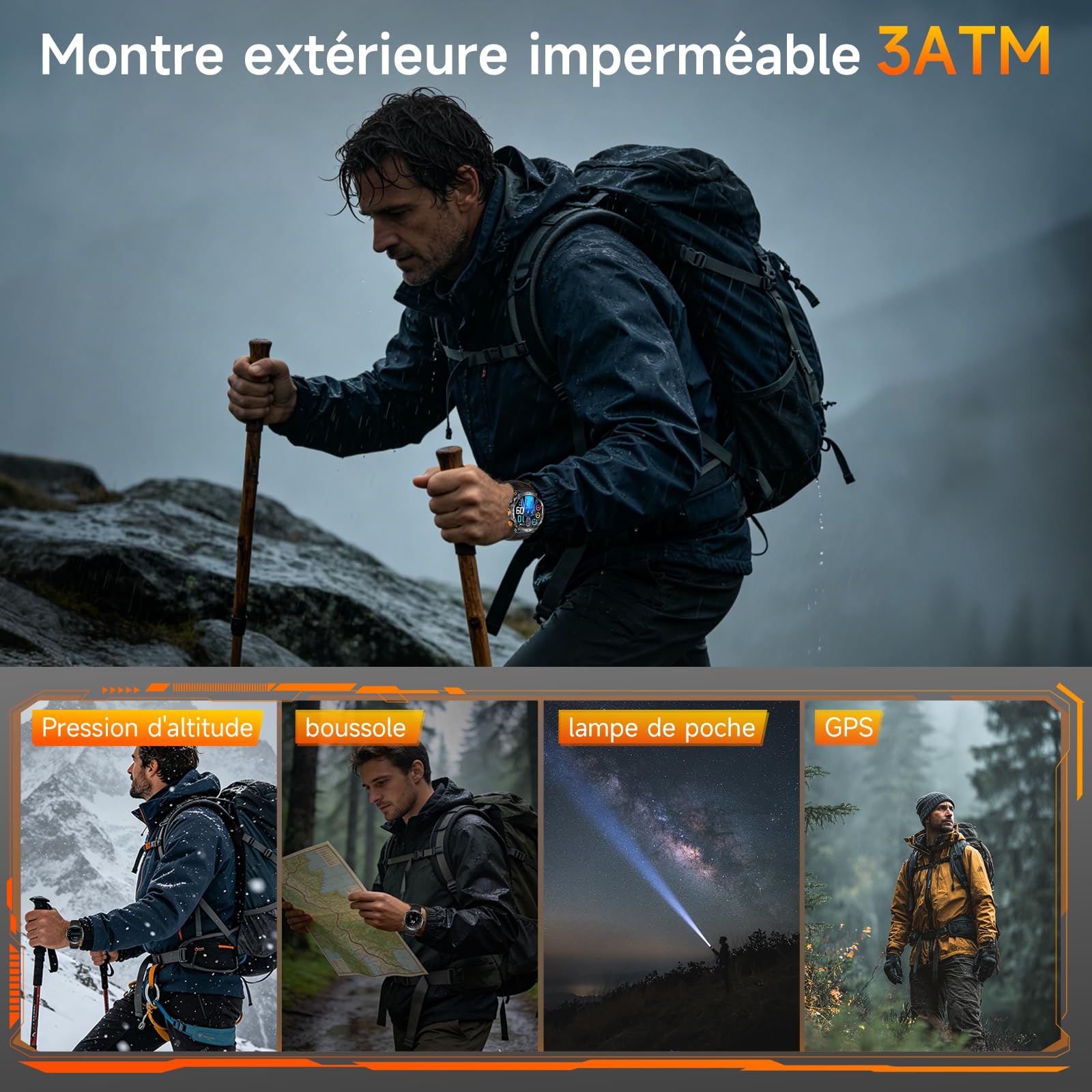 2026 Montre Connectée Homme avec AI-GPT/GPS, 1,7" HD Smartwatch Android/iOS | AI-GPT/GPS/LED Lampe/Boussole/Appels Bluetooth/Étanche 3ATM, 24H Pression artérielle/Fréquence cardiaque/SpO2/Sommeil
