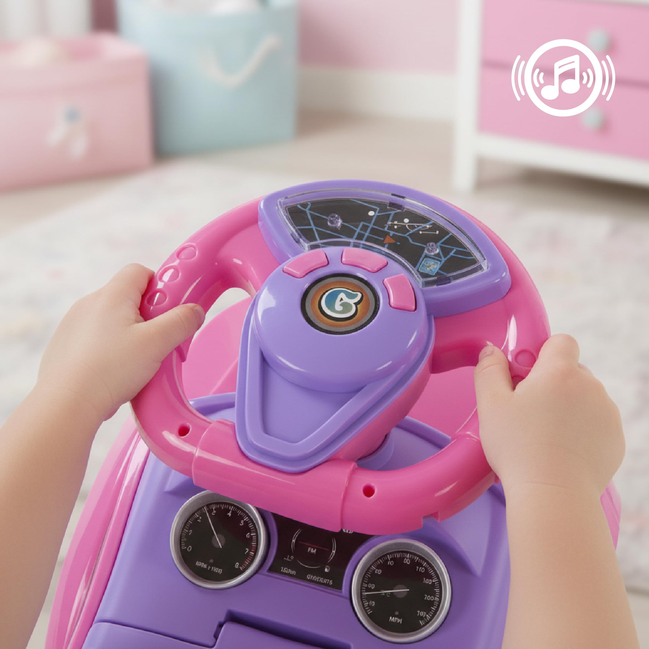Rutschauto ab 1 Jahr, Kinderauto ab 12 Monaten, Baby Auto, Lauflernhilfe mit Hupe und Motorengeräuschen (Rosa)
