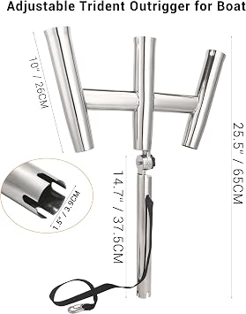 3 Tube Rod Holder-Stainless Steel Trident Outrigger Stylish-Tree Triple Rod Holder Adjustable Silver Kite Fishing Mount 3-Rod Racks for Boat, Ship, Yacht