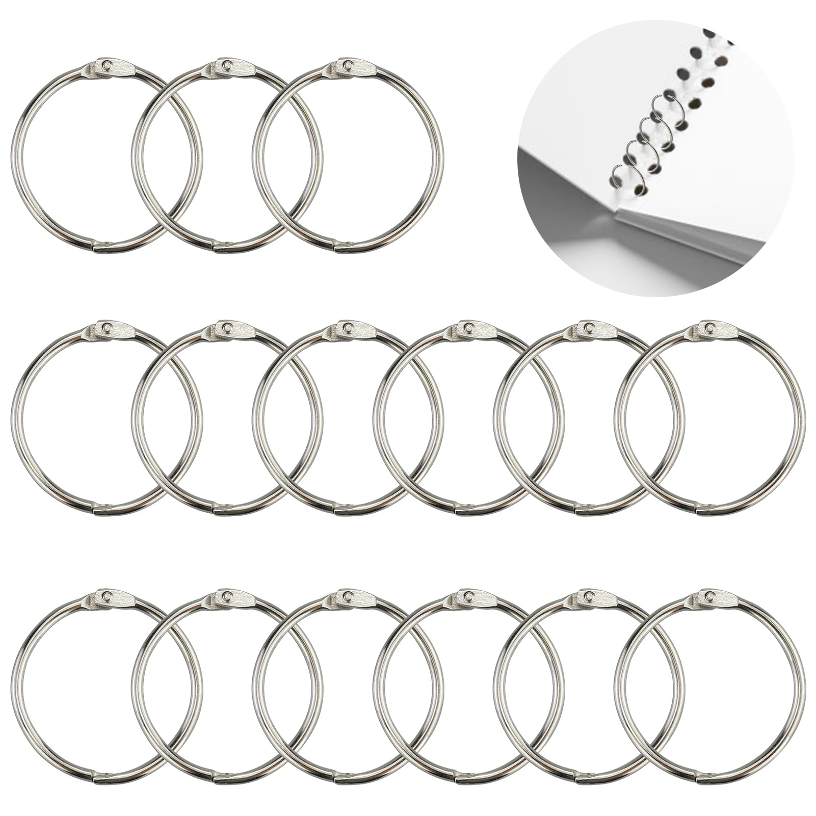 20 Pcs Binder Rings Metal Book Ring 30mm Loose Leaf Binders Book Rings 30mm Inner Diameter Keychains, Silver