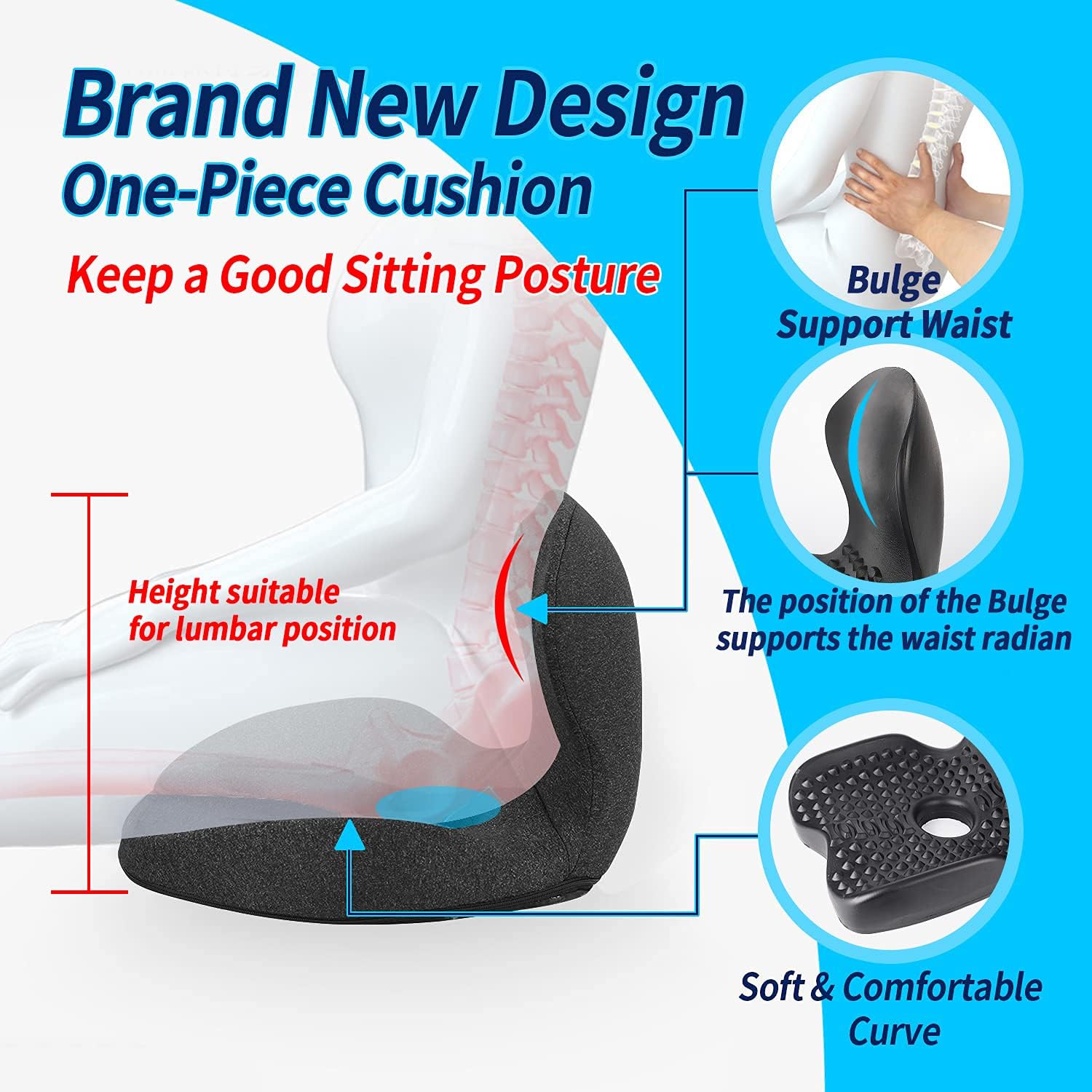 TOYALI Upgraded Seat Cushion & Lumbar Support Pillow for Office Chair-One-Piece Memory Foam Chair Cushion for Desk Chair-Back Cushion for Lower Back,Sciatica,Coccyx &Tailbone Relief Pressure : Home & Kitchen