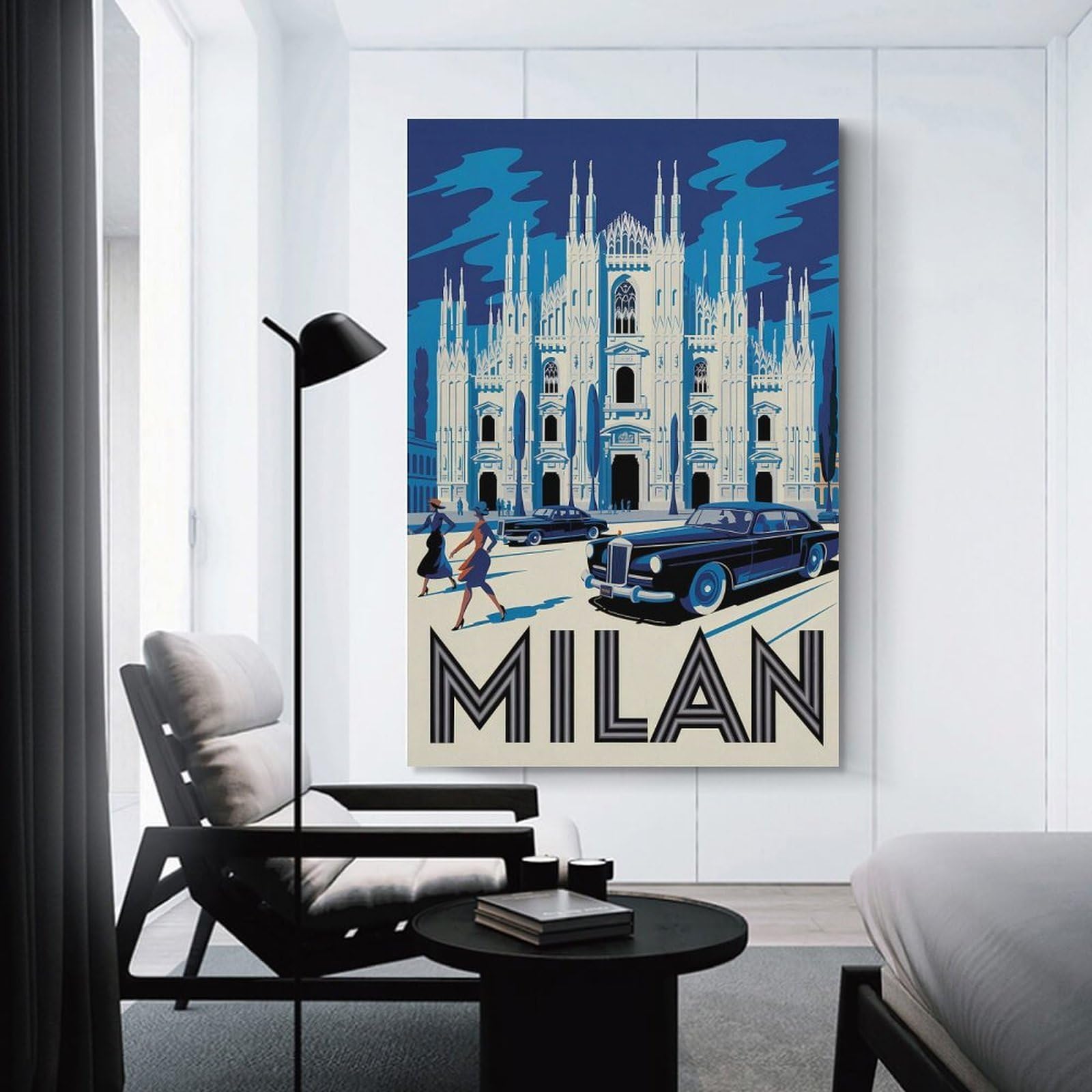 Junmoney Milan Travel Wall Picture Print 24x36inch(60x90cm), for Picture Wall Styling in Lounge Or Bedroom, Ideal for Building A Coordinated Art Wall