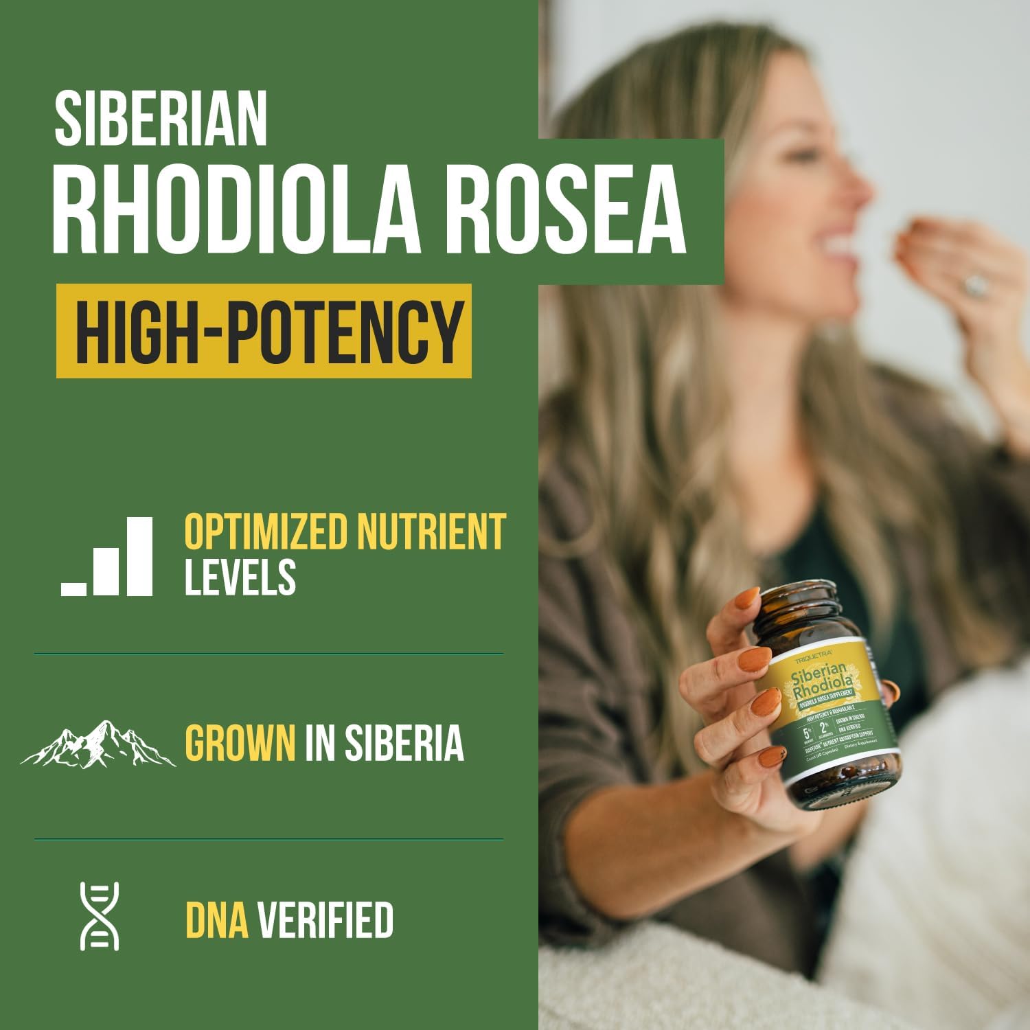 Max Strength Siberian Rhodiola®: Rhodiola Rosea 5% Rosavins, 2% Salidroside & BioPerine® for Enhanced Absorption – Helps Support Stress, Energy & Focus* – Grown in Siberia, DNA Verified (60 Capsules) - Image 2